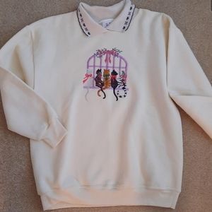 Collared Holiday Sweatshirt with Cats